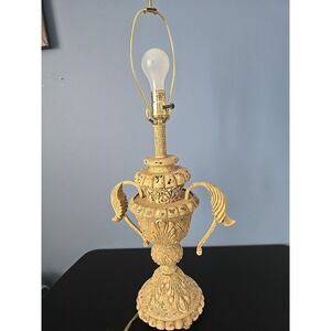 Berman Greek Vtg Ornate Urn Table Lamp Crackle Glaze Resin 28" Neoclassical